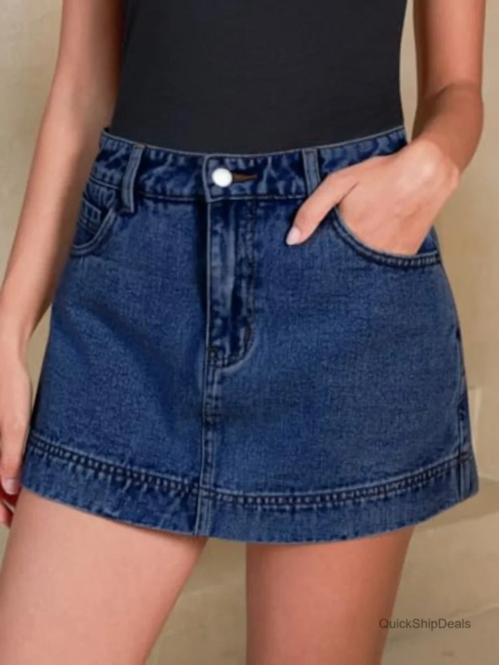 High Waisted A-Line Denim Skort with Pockets Stretchy Casual Summer Shorts
